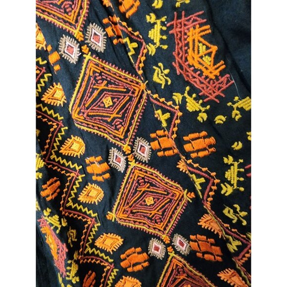 Anthropologie Raga Midi Dress Size M Rala Black Embroidered V-Neck Boho New - Picture 6 of 6
